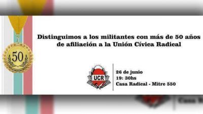 La UCR distingue a militantes con 50 a�os de afiliaci�n