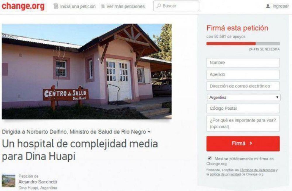 Vecinos lograron reunir 50 mil firmas online por el Hospital de Dina Huapi 