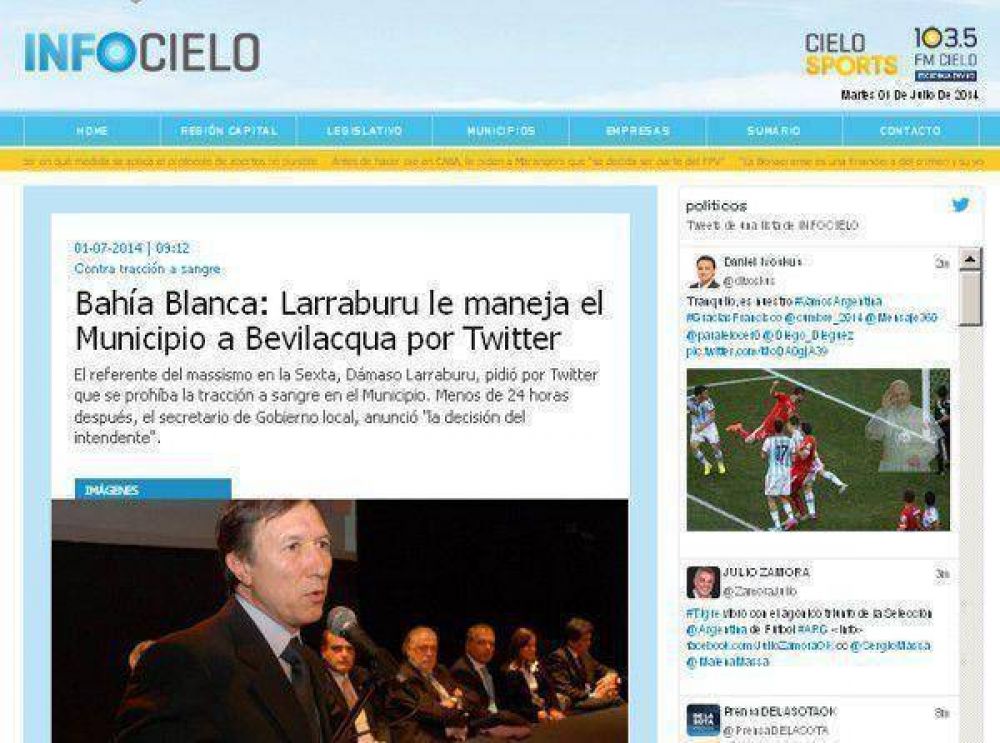 En La Plata afirman que �Larraburu le maneja el Municipio a Bevilacqua por Twitter�