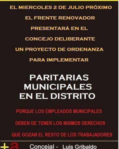 El Frente Renovador pide paritarias municipales