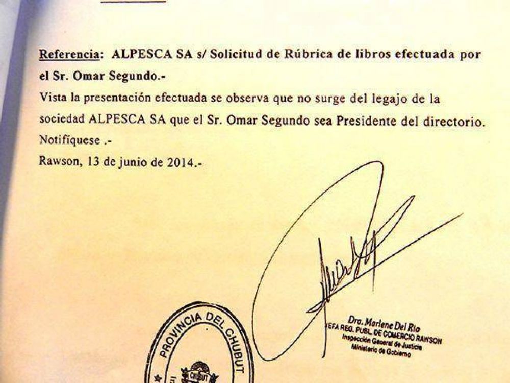 Alpesca: la IGJ rechaz� pedido de �Cura� Segundo por nuevos libros