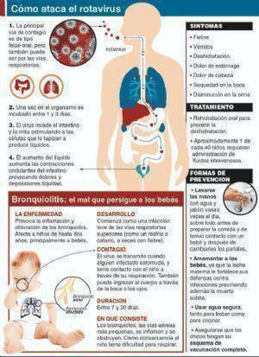 Bronquiolitis y rotavirus, enfermedades que ponen en riesgo la salud de los chicos
