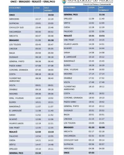 Pico: anuncian los horarios del tren