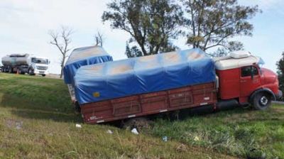 Se despist� un cami�n cargado con soja en la Ruta N� 5 