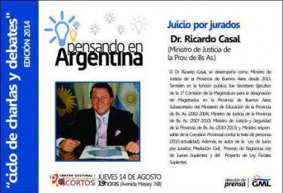Disertar� en la ciudad de Lincoln, el Ministro Casal