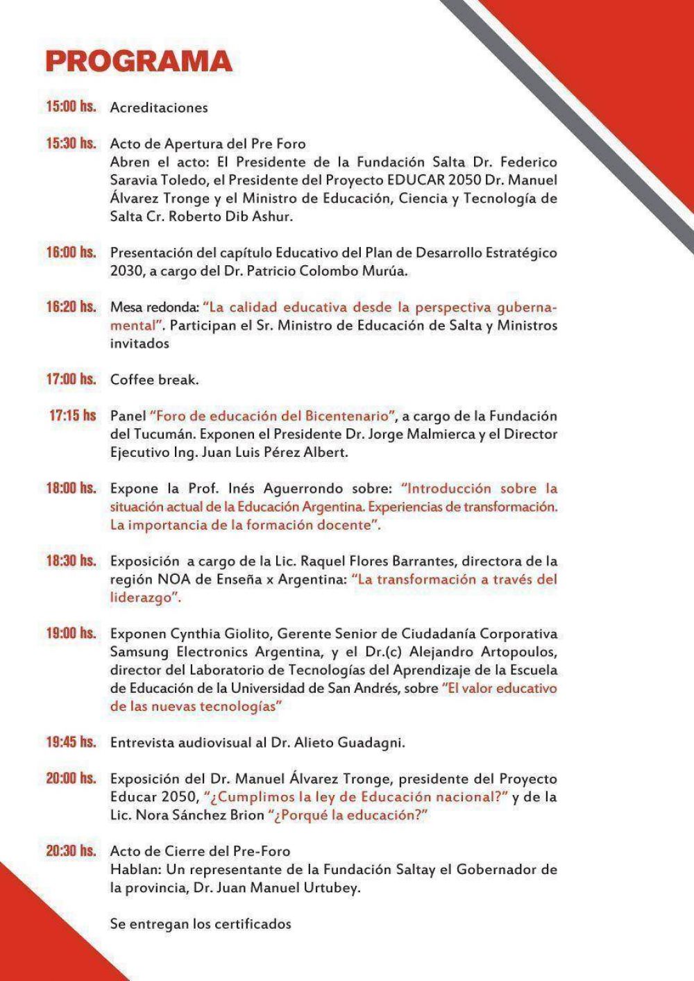 1� Pre Foro de Calidad Educativa de Salta �Por el derecho de Ense�ar y Aprender�