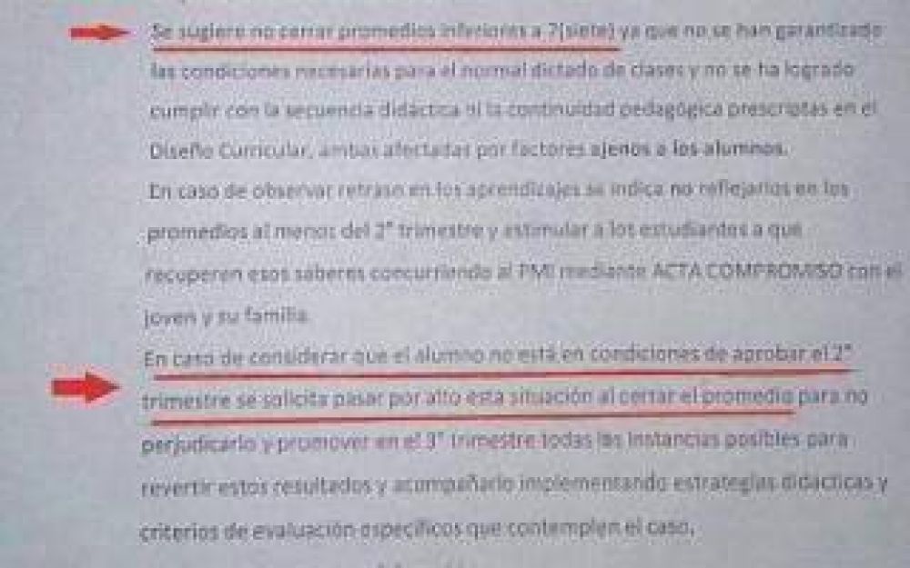 Moreno: Escuela pide a sus docentes que no desaprueben a los alumnos