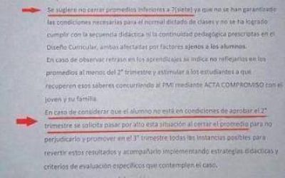 Moreno: Escuela pide a sus docentes que no desaprueben a los alumnos