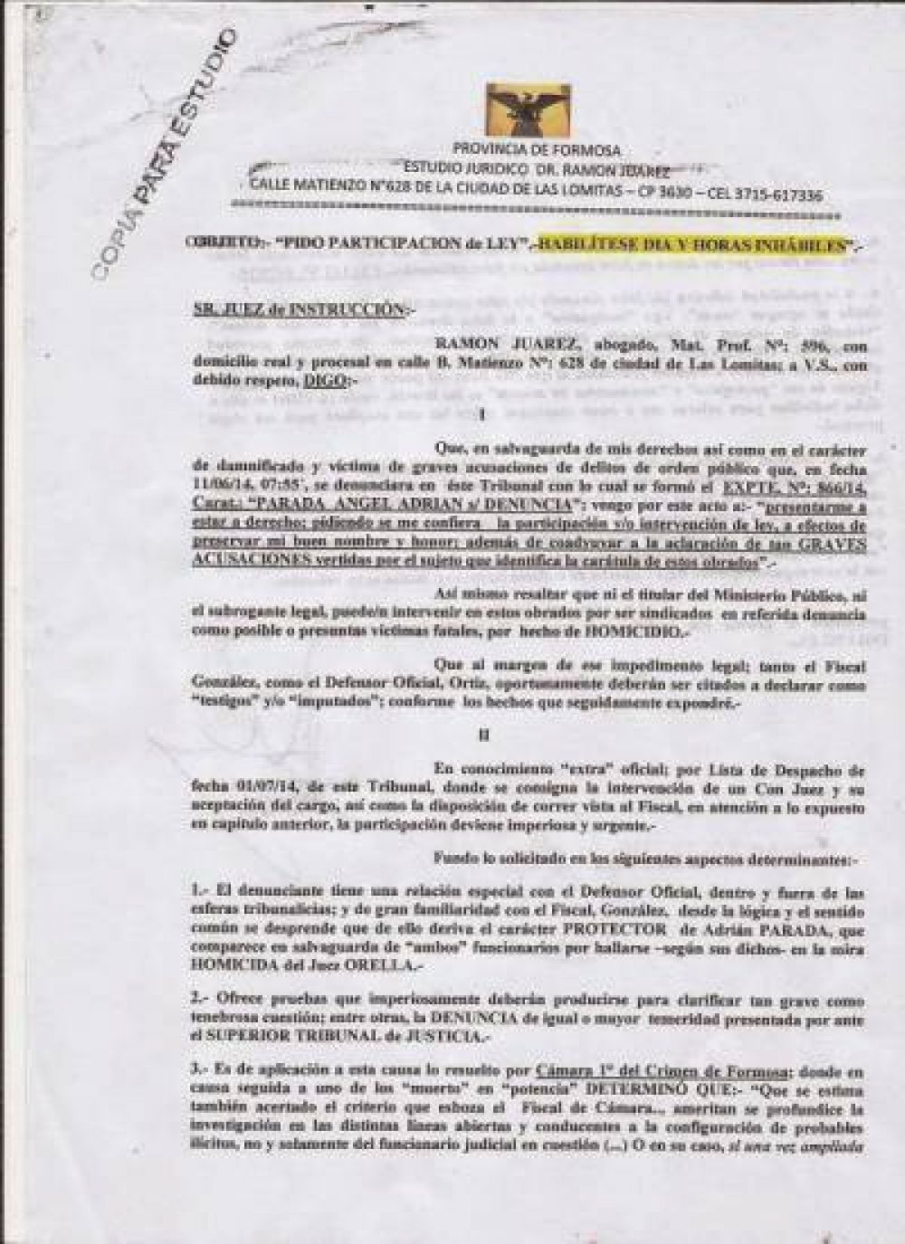MAFIAS JUDICIALES: El Juez de Las Lomitas Francisco Orella est� acusado junto a su hijo de intento de Homicidio