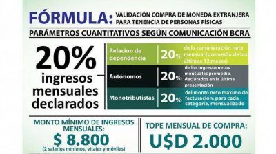 La AFIP subi� 22% el piso de ingresos para autorizar la venta de d�lares para ahorro