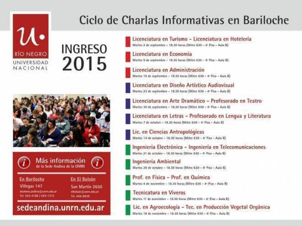 Inicia el ciclo de charlas informativas de carreras de la UNRN en Bariloche