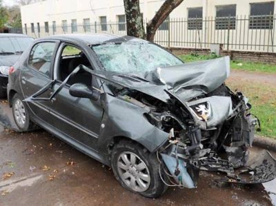 Tres chicos robaron un auto a punta de rev�lver y chocaron contra un �rbol