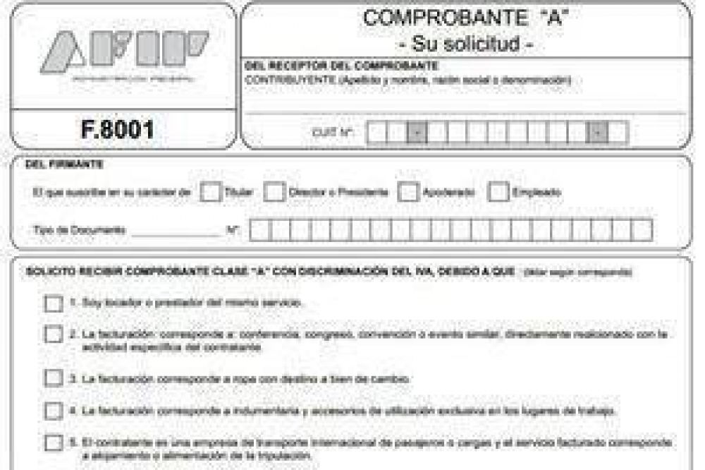 Habr� que completar una declaraci�n jurada para pedir factura 