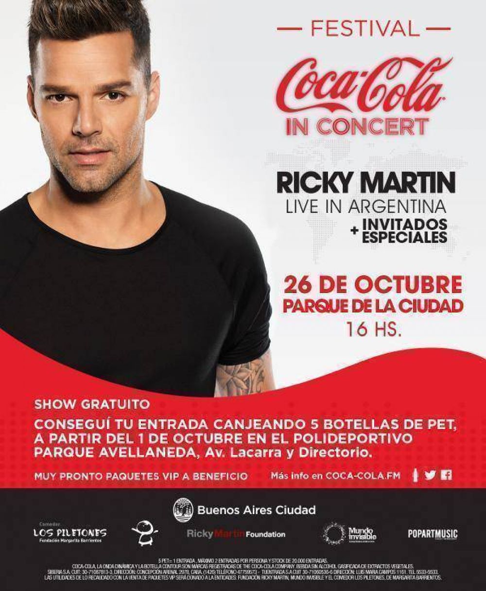 Ricky Martin, en Buenos Aires, gratis y a beneficio