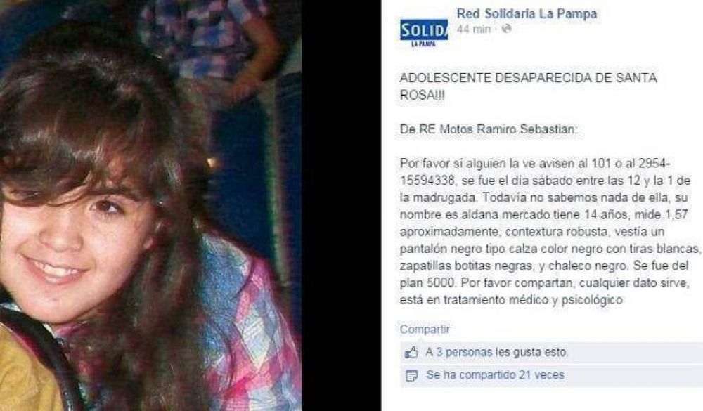 Hallaron a la adolescente de Santa Rosa