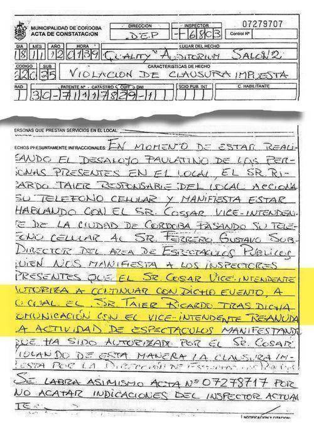 Denuncian que Cossar levant� clausura de Quality por celular