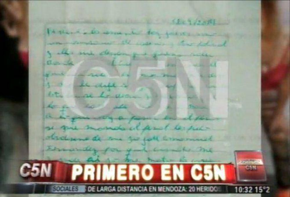 La carta de Chavito, uno de los acusado del crimen de Melina: 