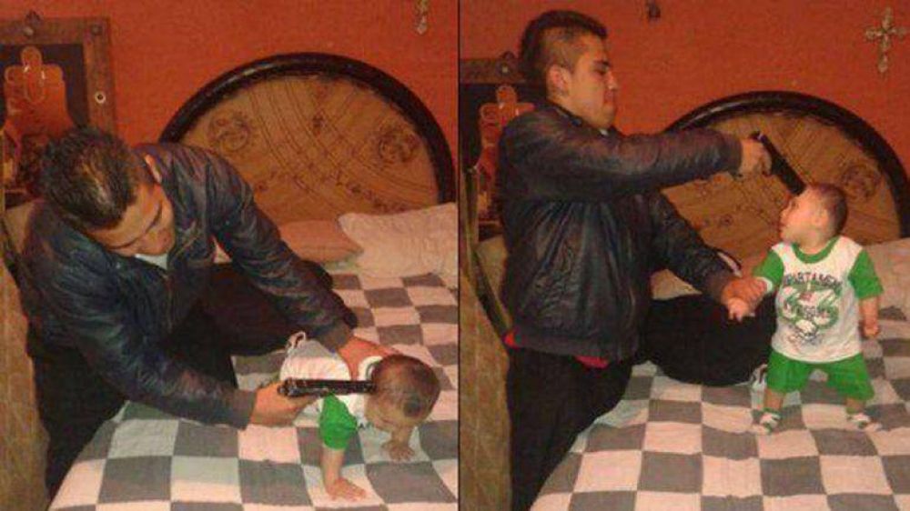 Apunt� a un beb� con un arma y lo comparti� en Facebook