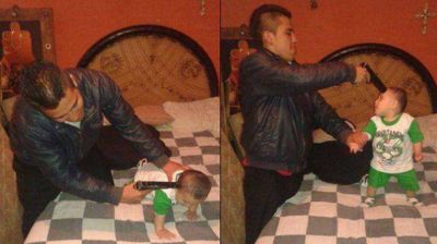 Apunt� a un beb� con un arma y lo comparti� en Facebook