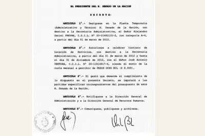 Alex Freyre cobra un sueldo del Senado por m�s de $20 mil