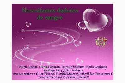 Piden donar sangre para ni�os internados en el hospital San Roque
