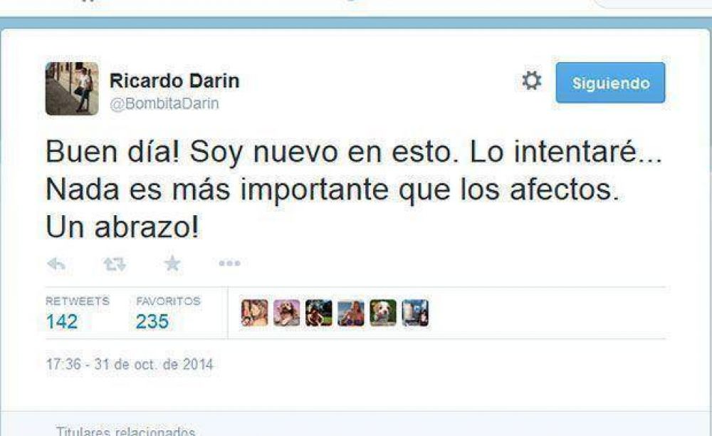 Ricardo Dar�n abri� una cuenta en Twitter con el sobrenombre de su personaje en Relatos Salvajes: @BombitaDarin