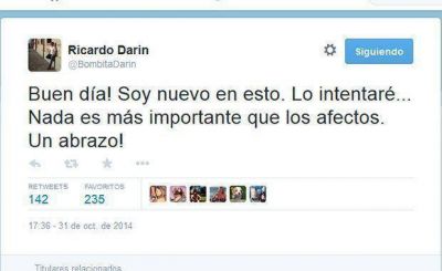 Ricardo Dar�n abri� una cuenta en Twitter con el sobrenombre de su personaje en Relatos Salvajes: @BombitaDarin