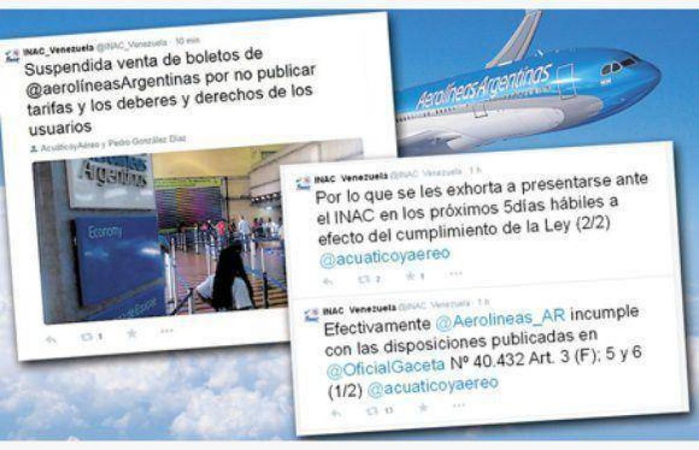 Suspensi�n de venta de pasajes despert�la pol�mica entre Aerol�neas y Venezuela