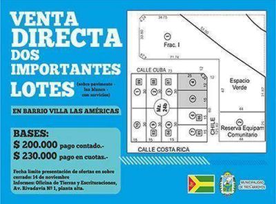 Venta municipal directa de dos lotes en el Barrio Obrero