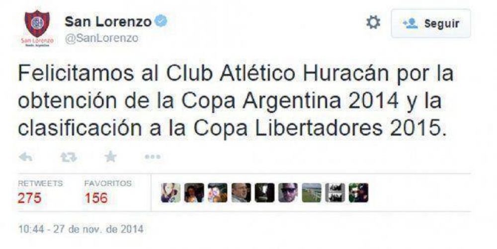 Devoluci�n de gentilezas: San Lorenzo felicit� a Hurac�n por el t�tulo
