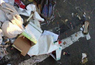 Residuos patog�nicos desperdigados en Recoleta