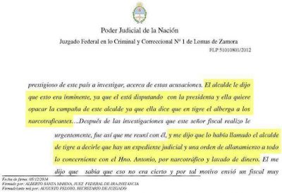 Causa por narcotr�fico: el juez pide investigar carta que alude a Massa