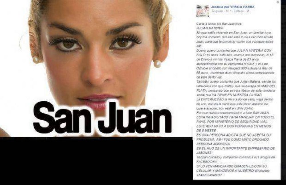 Denuncian que un joven, que habr�a atropellado y matado a dos mujeres, vive en San Juan