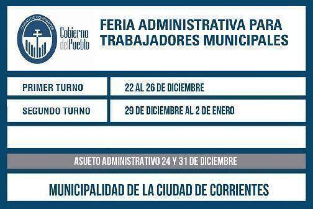 Municipio capital fij� feria Administrativa del 22 de diciembre al 2 de enero