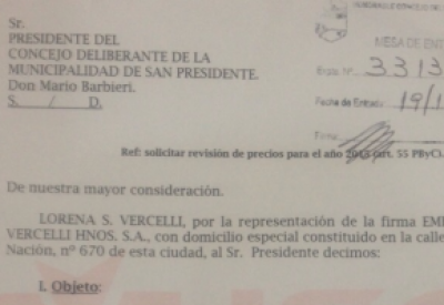 Vercelli pide revisi�n de las tarifas para el 2015