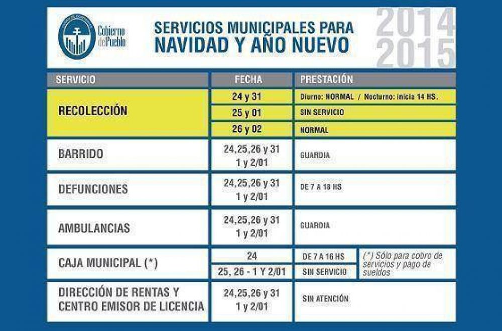 Capital: servicios municipales para las fiestas de fin de a�o y feriados venideros