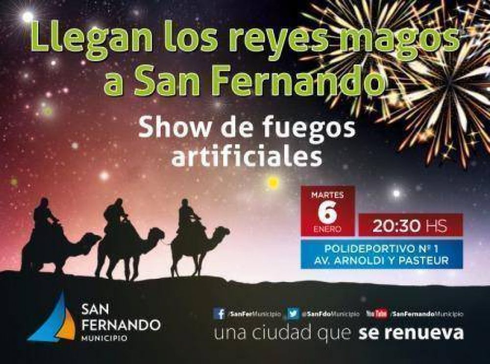 Vuelven los Reyes Magos a San Fernando, con un show de fuegos artificiales 