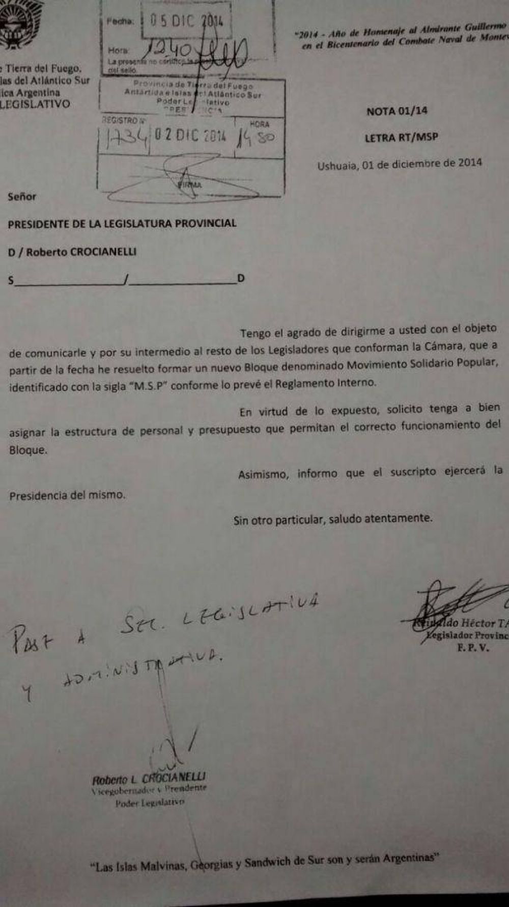 Tapia confirm� su alejamiento del Frente Para la Victoria en la legislatura provincial