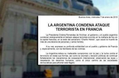 Argentina manifest� su condena al ataque terrorista en Francia