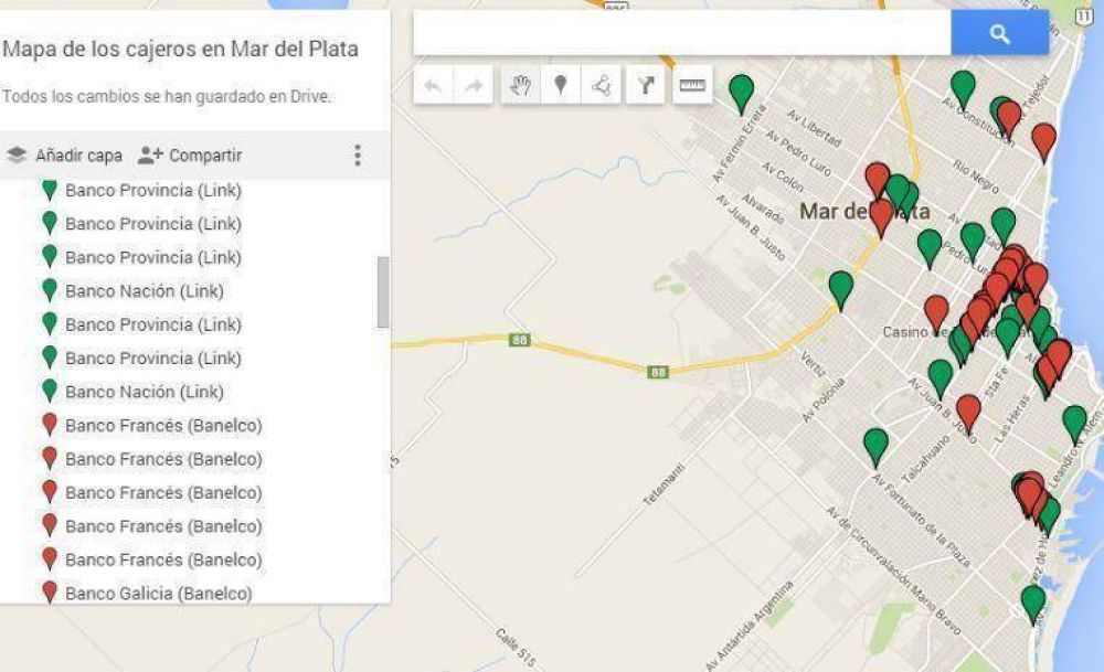 El mapa de los cajeros automticos de Mar del Plata