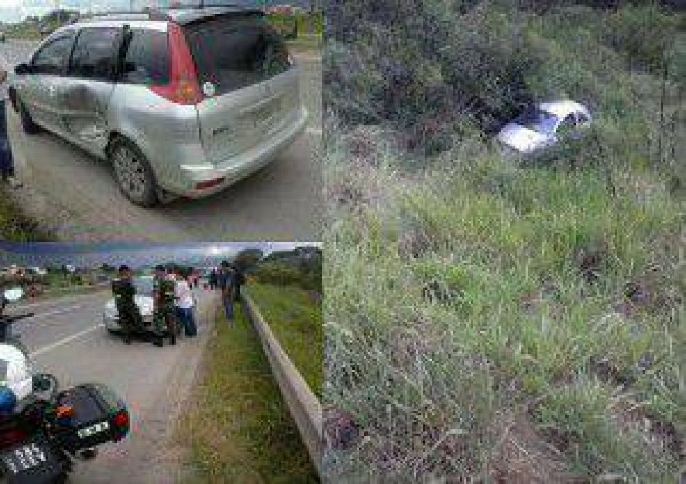 Pudo ser fatal: tras un choque un autom�vil cay� por un barranco