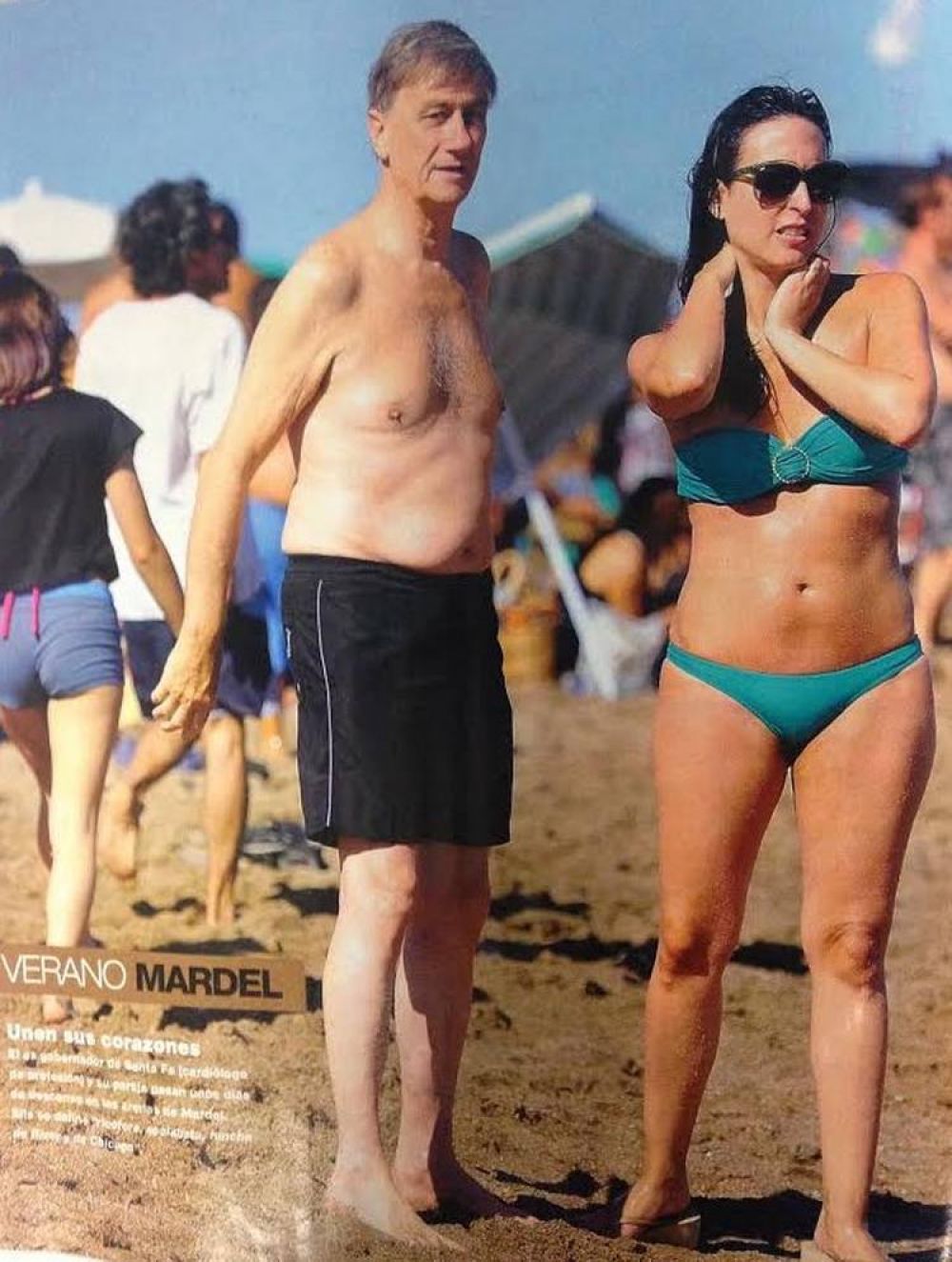 Binner toma sol con su novia, 35 a�os menor que �l, en las playas de Mardel