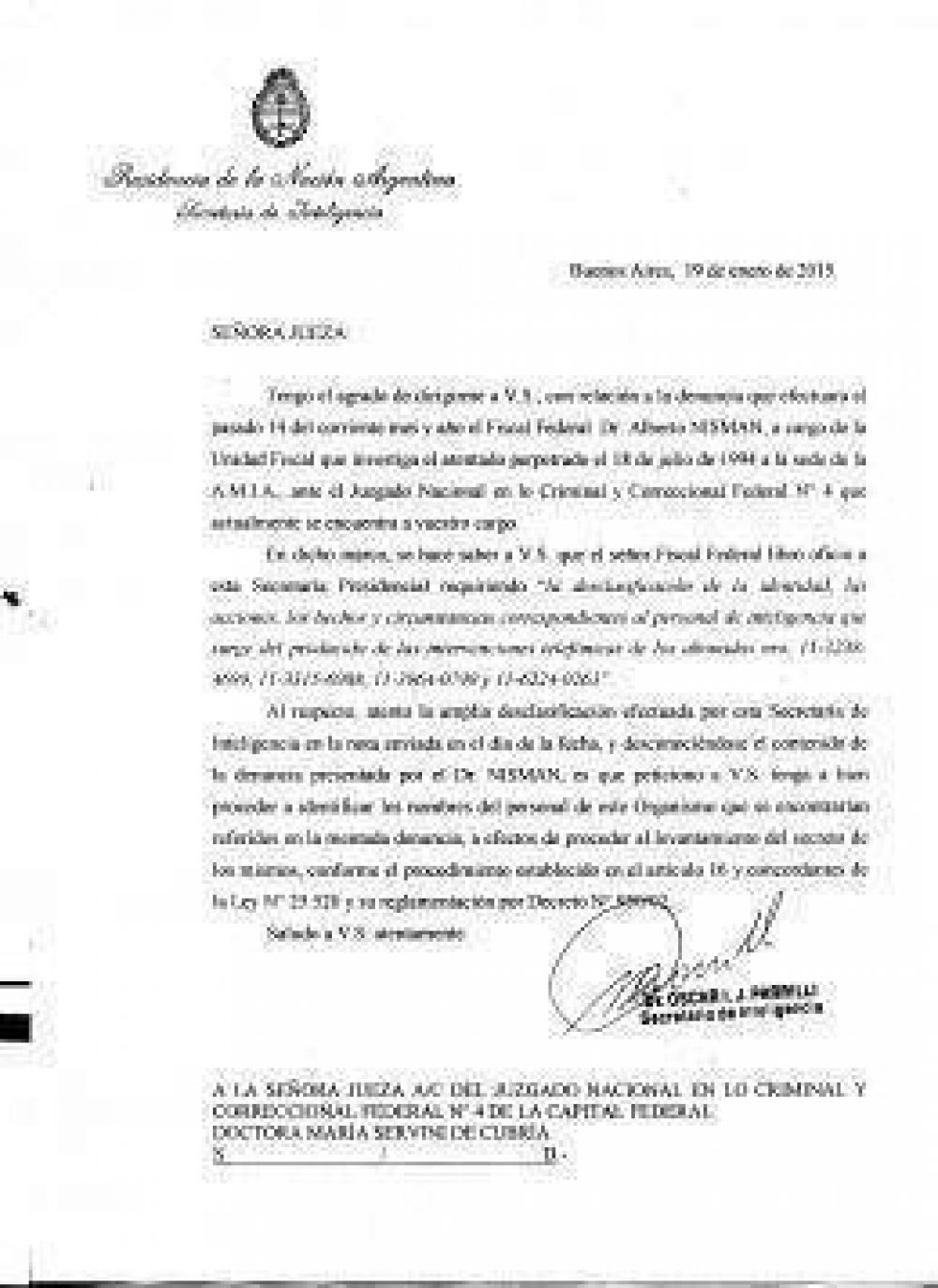 La Presidenta orden� a Inteligencia desclasificar informaci�n solicitada por Nisman