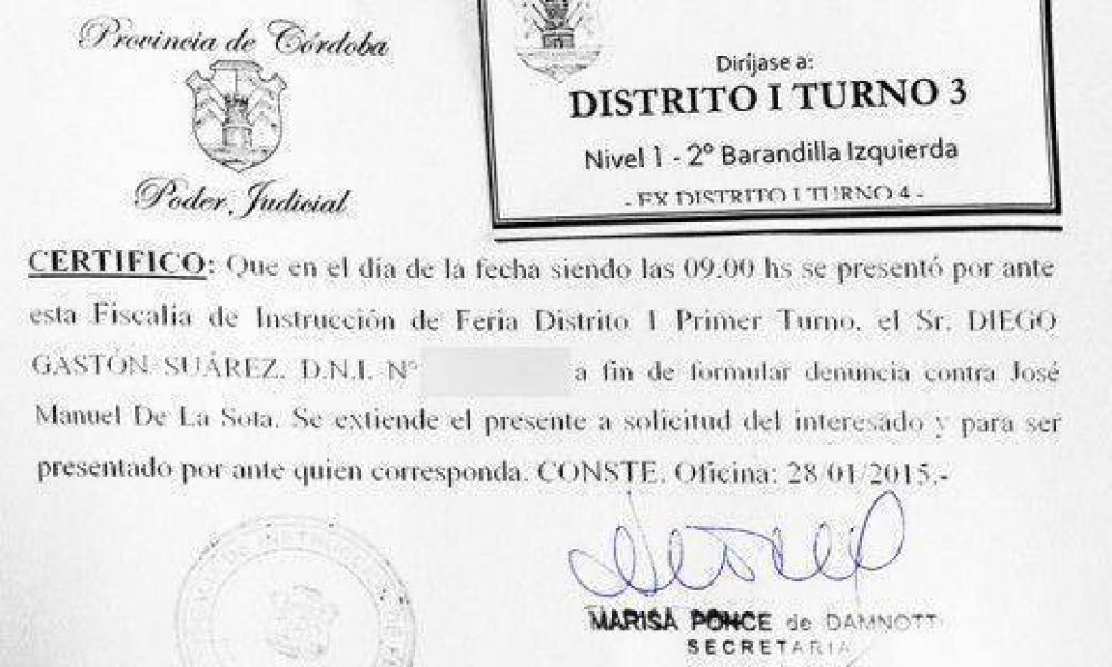 Lleg� a la Justicia penal denuncia contra De la Sota por �amenazas�