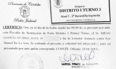 Lleg� a la Justicia penal denuncia contra De la Sota por �amenazas�