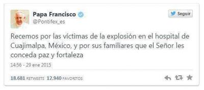Papa Francisco pide oraciones por v�ctimas de explosi�n en hospital infantil de M�xico