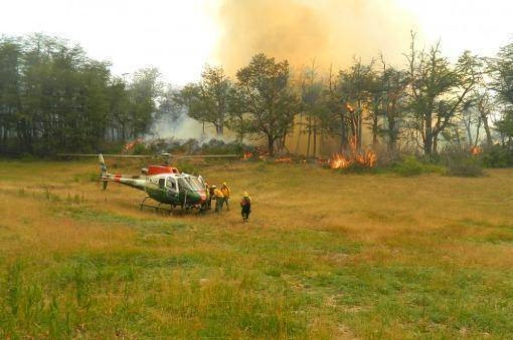Contin�an los esfuerzos de brigadistas para controlar los incendios forestales en Chubut