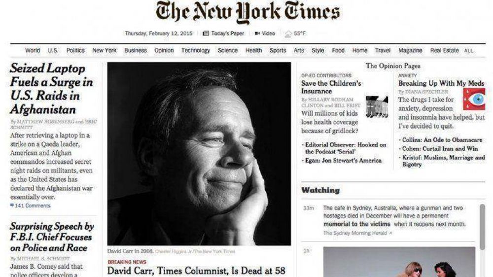 EEUU: muri� David Carr, famoso columnista del New York Times