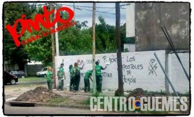 Tensi�n en el FpV: Bruera borr� los grafitis que apoyaban a CFK y lo promovi� en Twitter