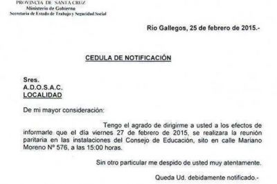 El Gobierno convoc� a paritaria salarial a ADOSAC para el viernes